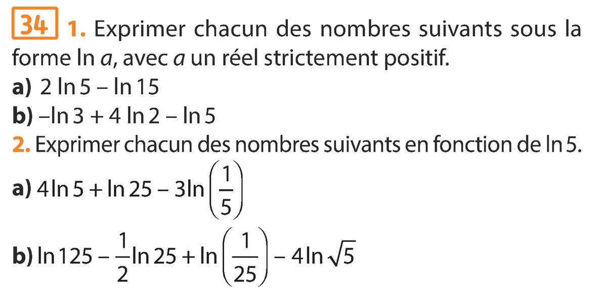 Fonction logarithme népérien Propriétés algébriques de ln Exercice