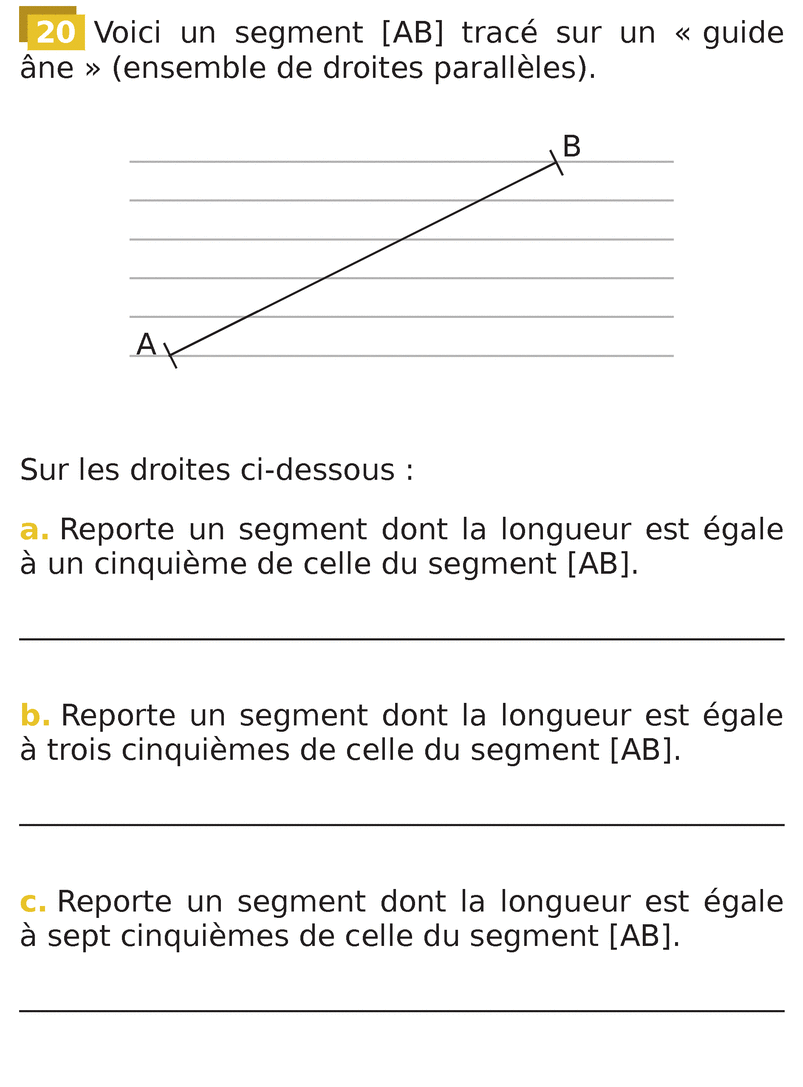Fractions - Graduer un segment de longueur donnée - Exercice n°20