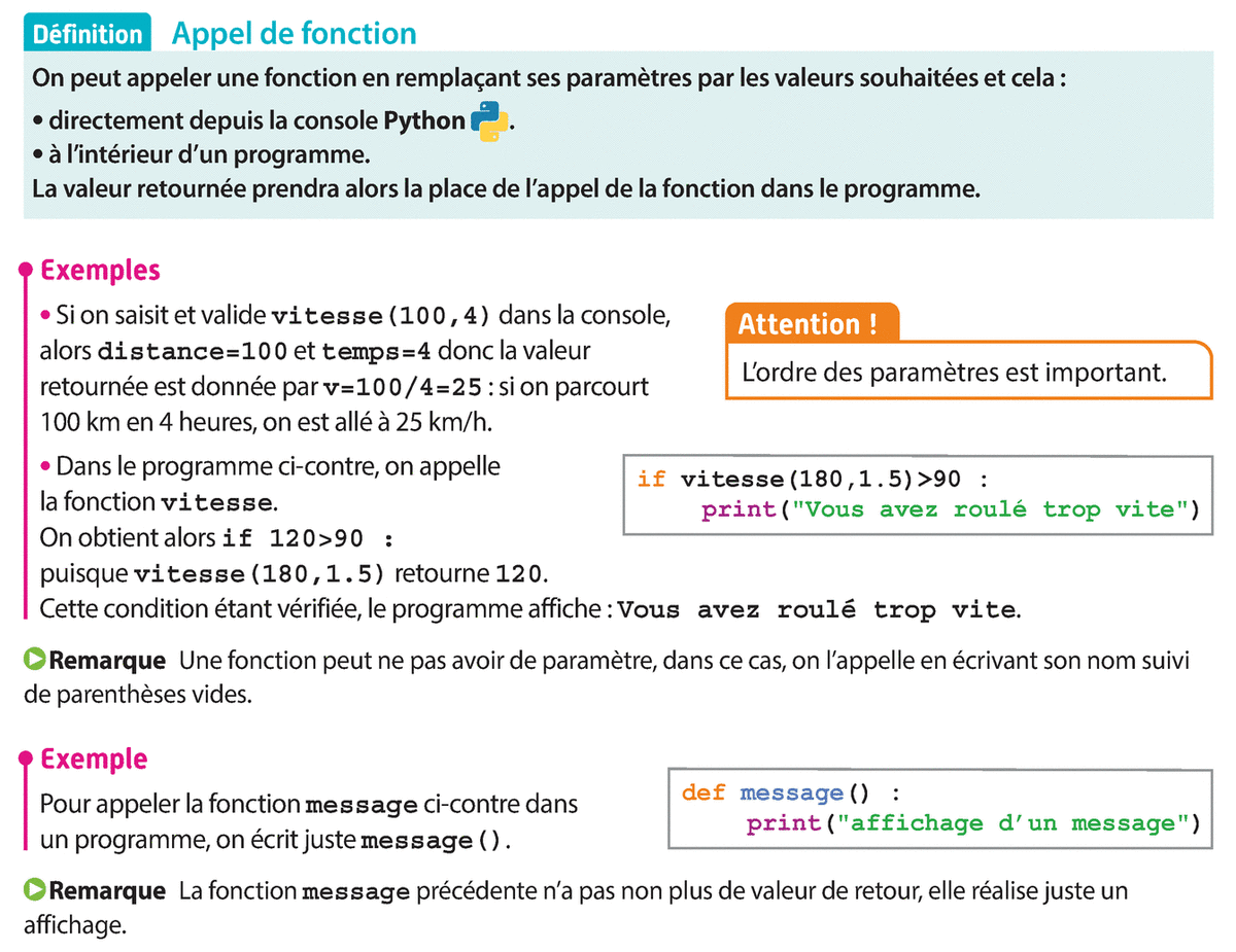 Programmation en langage Python - Fonctions - Appel de fonction ...