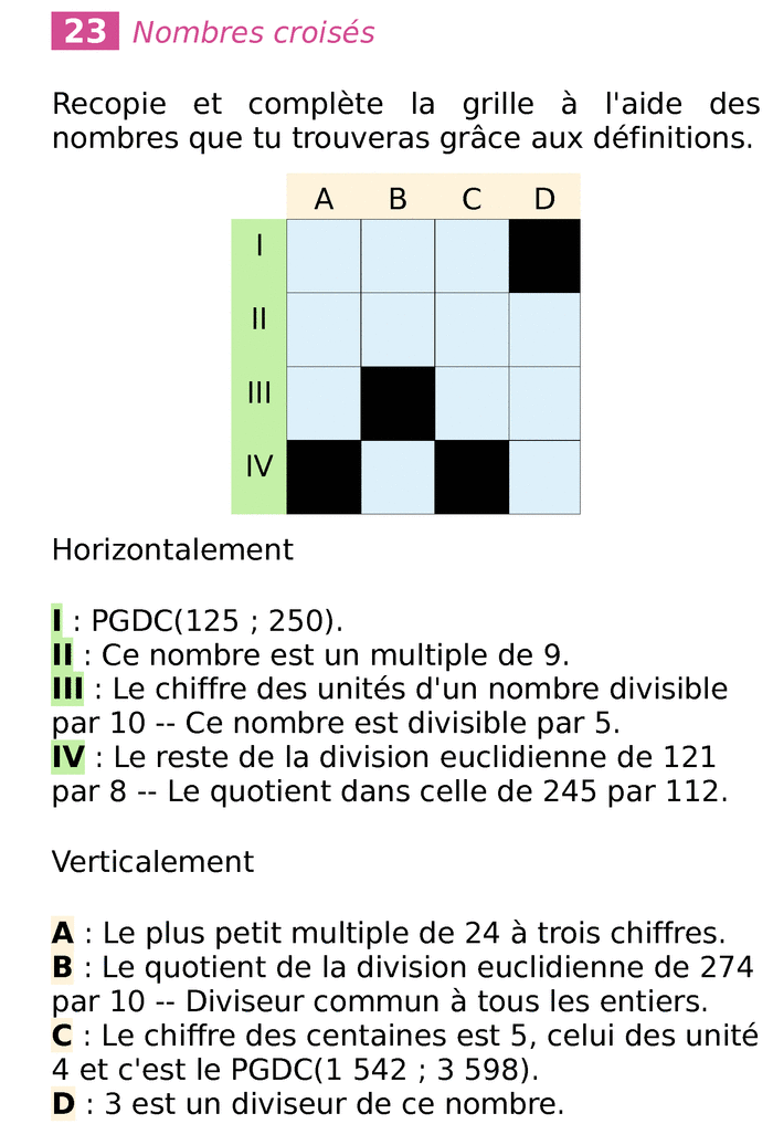 Nombres Entiers Multiples Diviseurs Diviseurs Communs Pgdc